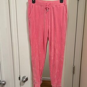 Juicy Couture Pink Velour Track Pants with Rhinestone Logo